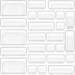 25 PCS Clear Plastic Drawer Organizers Set 4-Size Versatile Bathroom and Vanity